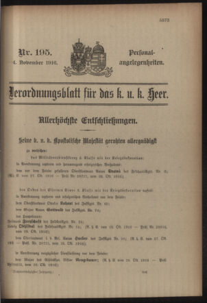 Kaiserlich-königliches Armee-Verordnungsblatt: Personal-Angelegenheiten 19161104 Seite: 1