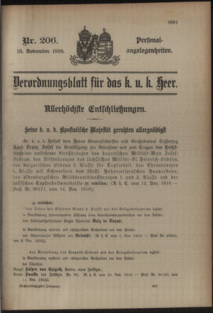 Kaiserlich-königliches Armee-Verordnungsblatt: Personal-Angelegenheiten 19161118 Seite: 1