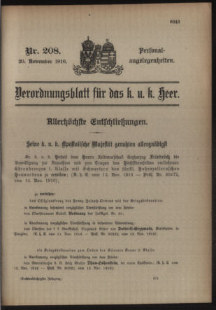 Kaiserlich-königliches Armee-Verordnungsblatt: Personal-Angelegenheiten 19161120 Seite: 1