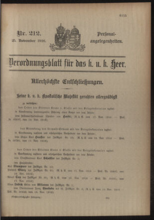 Kaiserlich-königliches Armee-Verordnungsblatt: Personal-Angelegenheiten 19161125 Seite: 1