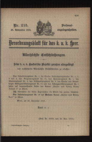 Kaiserlich-königliches Armee-Verordnungsblatt: Personal-Angelegenheiten 19161126 Seite: 1