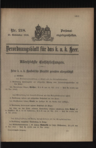 Kaiserlich-königliches Armee-Verordnungsblatt: Personal-Angelegenheiten 19161129 Seite: 1