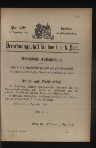 Kaiserlich-königliches Armee-Verordnungsblatt: Personal-Angelegenheiten 19161205 Seite: 1