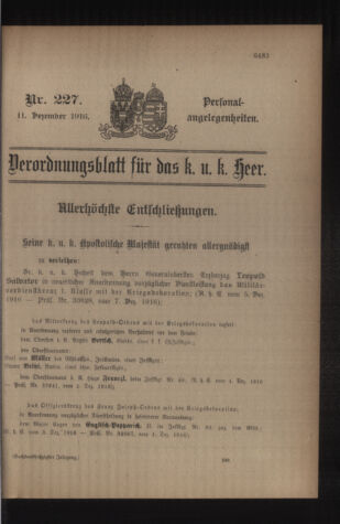 Kaiserlich-königliches Armee-Verordnungsblatt: Personal-Angelegenheiten 19161211 Seite: 1