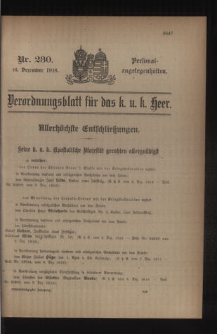 Kaiserlich-königliches Armee-Verordnungsblatt: Personal-Angelegenheiten 19161216 Seite: 1