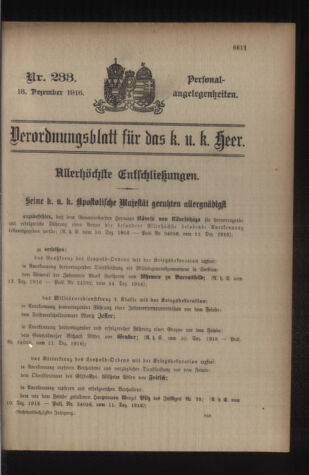 Kaiserlich-königliches Armee-Verordnungsblatt: Personal-Angelegenheiten 19161218 Seite: 1