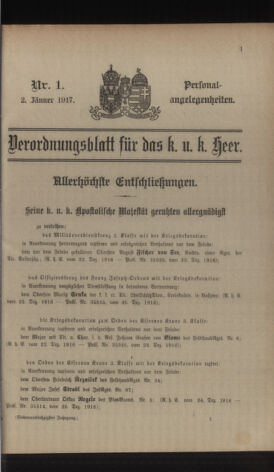 Kaiserlich-königliches Armee-Verordnungsblatt: Personal-Angelegenheiten 19170102 Seite: 1