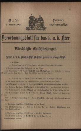 Kaiserlich-königliches Armee-Verordnungsblatt: Personal-Angelegenheiten 19170104 Seite: 1