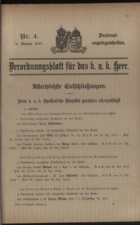 Kaiserlich-königliches Armee-Verordnungsblatt: Personal-Angelegenheiten 19170106 Seite: 1