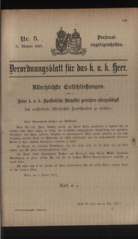 Kaiserlich-königliches Armee-Verordnungsblatt: Personal-Angelegenheiten 19170106 Seite: 37