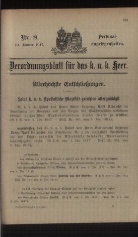 Kaiserlich-königliches Armee-Verordnungsblatt: Personal-Angelegenheiten 19170110 Seite: 1