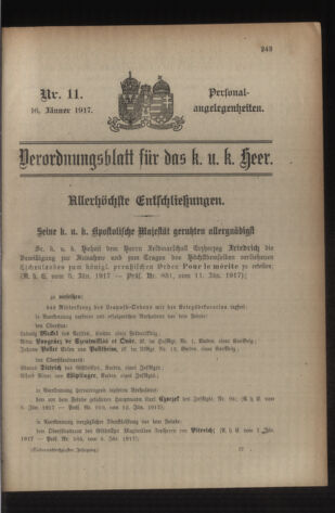 Kaiserlich-königliches Armee-Verordnungsblatt: Personal-Angelegenheiten 19170116 Seite: 1