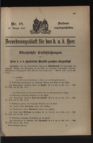 Kaiserlich-königliches Armee-Verordnungsblatt: Personal-Angelegenheiten 19170127 Seite: 1