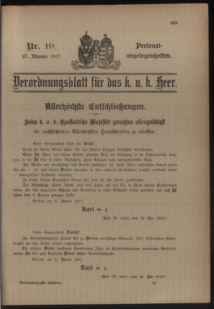 Kaiserlich-königliches Armee-Verordnungsblatt: Personal-Angelegenheiten 19170127 Seite: 41