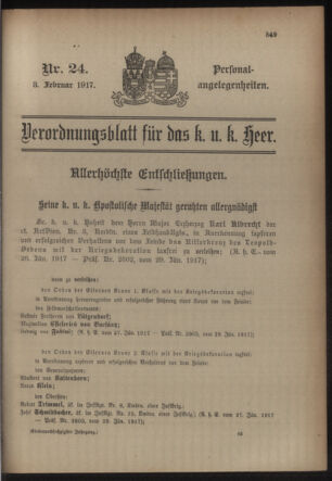 Kaiserlich-königliches Armee-Verordnungsblatt: Personal-Angelegenheiten 19170203 Seite: 1