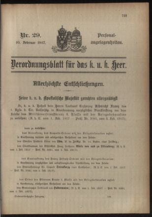 Kaiserlich-königliches Armee-Verordnungsblatt: Personal-Angelegenheiten 19170210 Seite: 1