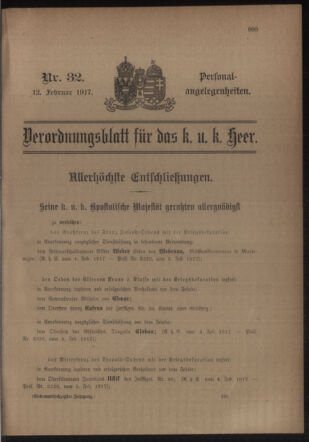 Kaiserlich-königliches Armee-Verordnungsblatt: Personal-Angelegenheiten 19170212 Seite: 1