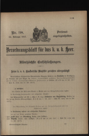 Kaiserlich-königliches Armee-Verordnungsblatt: Personal-Angelegenheiten 19170224 Seite: 1