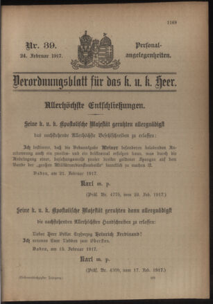 Kaiserlich-königliches Armee-Verordnungsblatt: Personal-Angelegenheiten 19170224 Seite: 41