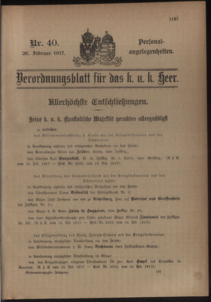 Kaiserlich-königliches Armee-Verordnungsblatt: Personal-Angelegenheiten