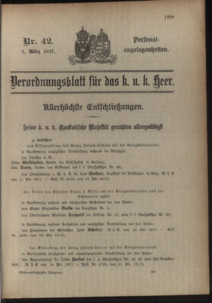 Kaiserlich-königliches Armee-Verordnungsblatt: Personal-Angelegenheiten