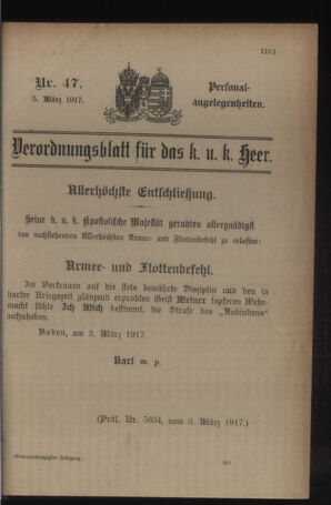 Kaiserlich-königliches Armee-Verordnungsblatt: Personal-Angelegenheiten 19170305 Seite: 63