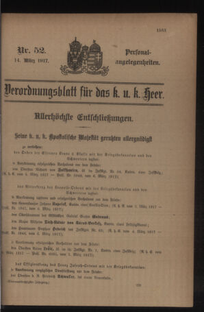 Kaiserlich-königliches Armee-Verordnungsblatt: Personal-Angelegenheiten 19170314 Seite: 1