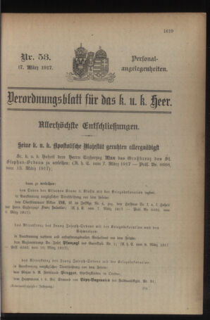 Kaiserlich-königliches Armee-Verordnungsblatt: Personal-Angelegenheiten 19170317 Seite: 1