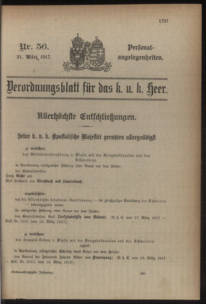 Kaiserlich-königliches Armee-Verordnungsblatt: Personal-Angelegenheiten 19170321 Seite: 1