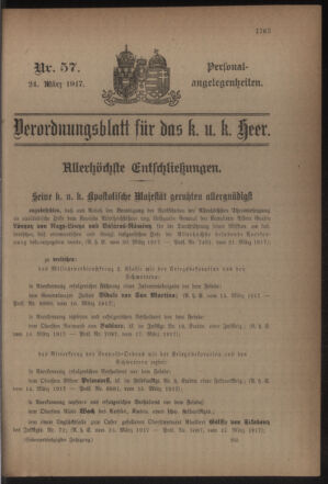 Kaiserlich-königliches Armee-Verordnungsblatt: Personal-Angelegenheiten 19170324 Seite: 1