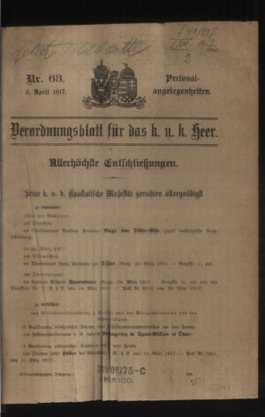 Kaiserlich-königliches Armee-Verordnungsblatt: Personal-Angelegenheiten 19170402 Seite: 1