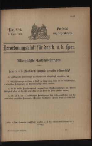 Kaiserlich-königliches Armee-Verordnungsblatt: Personal-Angelegenheiten 19170403 Seite: 1