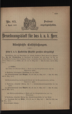 Kaiserlich-königliches Armee-Verordnungsblatt: Personal-Angelegenheiten 19170404 Seite: 1