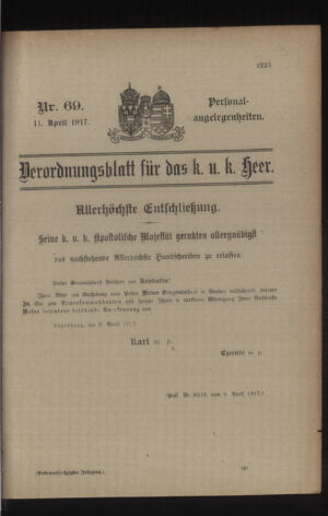 Kaiserlich-königliches Armee-Verordnungsblatt: Personal-Angelegenheiten 19170411 Seite: 1