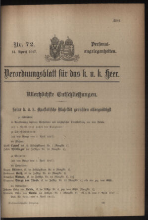 Kaiserlich-königliches Armee-Verordnungsblatt: Personal-Angelegenheiten 19170414 Seite: 1