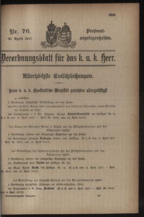 Kaiserlich-königliches Armee-Verordnungsblatt: Personal-Angelegenheiten 19170418 Seite: 1