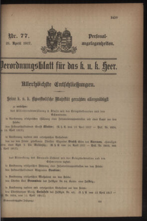 Kaiserlich-königliches Armee-Verordnungsblatt: Personal-Angelegenheiten 19170421 Seite: 1