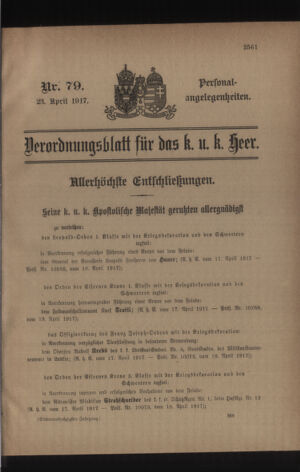 Kaiserlich-königliches Armee-Verordnungsblatt: Personal-Angelegenheiten 19170423 Seite: 1