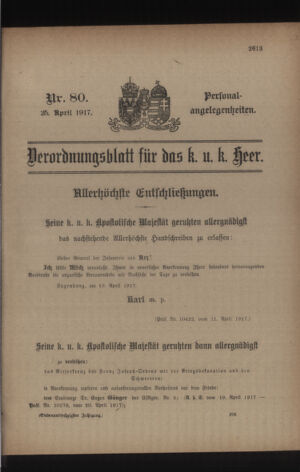 Kaiserlich-königliches Armee-Verordnungsblatt: Personal-Angelegenheiten 19170425 Seite: 1