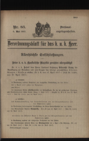 Kaiserlich-königliches Armee-Verordnungsblatt: Personal-Angelegenheiten 19170505 Seite: 1