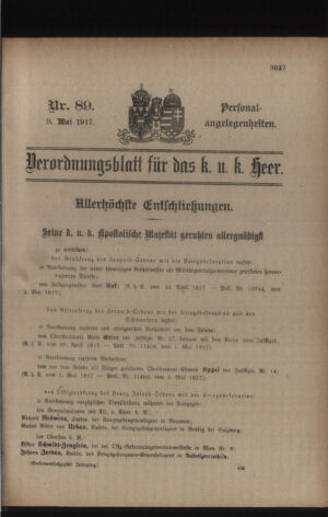 Kaiserlich-königliches Armee-Verordnungsblatt: Personal-Angelegenheiten 19170509 Seite: 1