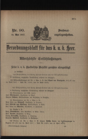 Kaiserlich-königliches Armee-Verordnungsblatt: Personal-Angelegenheiten 19170512 Seite: 1