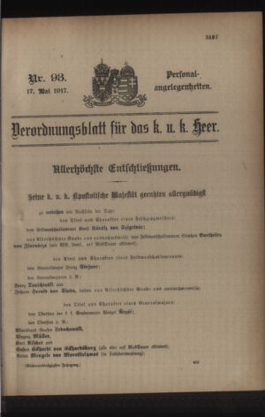 Kaiserlich-königliches Armee-Verordnungsblatt: Personal-Angelegenheiten 19170517 Seite: 1