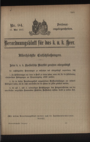 Kaiserlich-königliches Armee-Verordnungsblatt: Personal-Angelegenheiten 19170517 Seite: 17