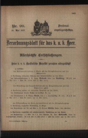 Kaiserlich-königliches Armee-Verordnungsblatt: Personal-Angelegenheiten 19170521 Seite: 1