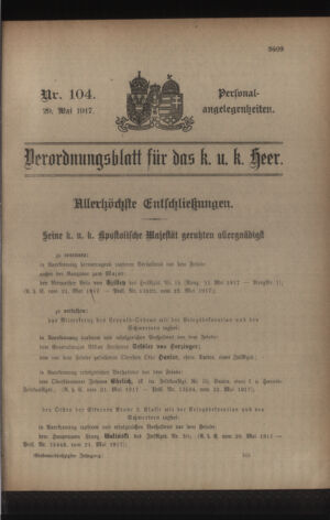 Kaiserlich-königliches Armee-Verordnungsblatt: Personal-Angelegenheiten 19170529 Seite: 1