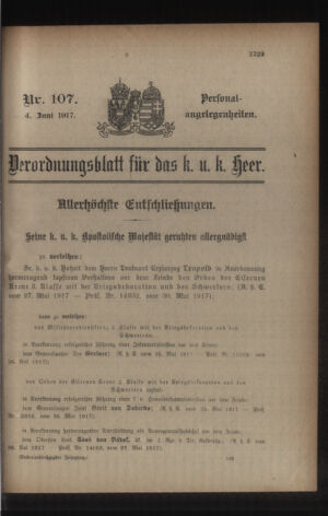 Kaiserlich-königliches Armee-Verordnungsblatt: Personal-Angelegenheiten 19170604 Seite: 1