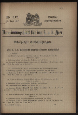 Kaiserlich-königliches Armee-Verordnungsblatt: Personal-Angelegenheiten 19170611 Seite: 1