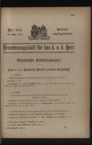 Kaiserlich-königliches Armee-Verordnungsblatt: Personal-Angelegenheiten 19170616 Seite: 1