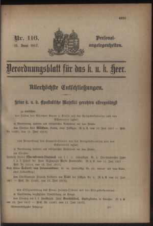 Kaiserlich-königliches Armee-Verordnungsblatt: Personal-Angelegenheiten 19170618 Seite: 1